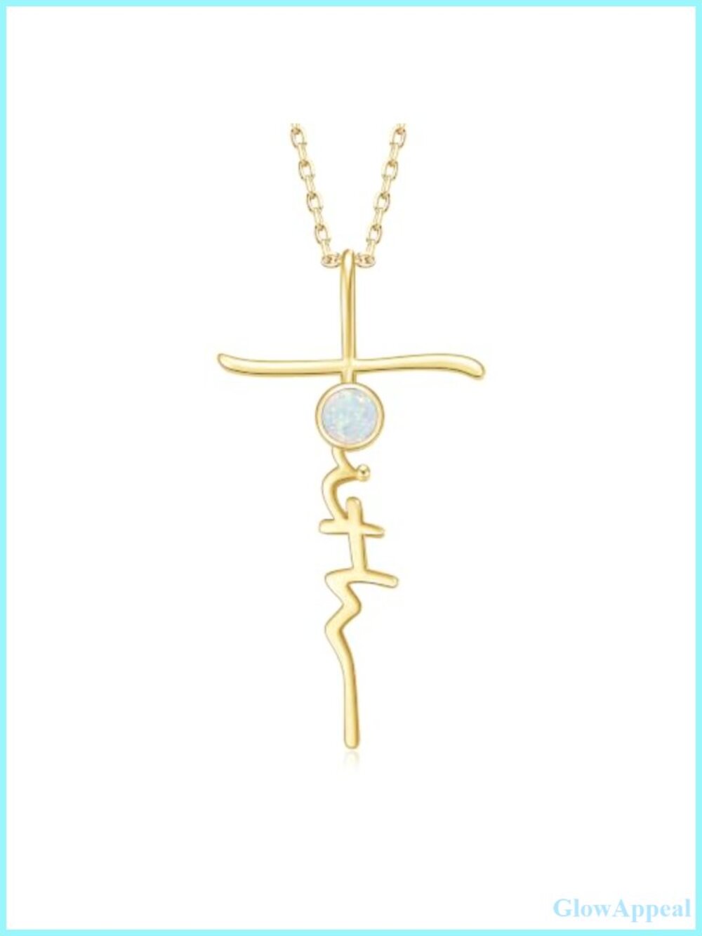 14K Gold Plated Cross Birthstone Pendant Necklace Opal